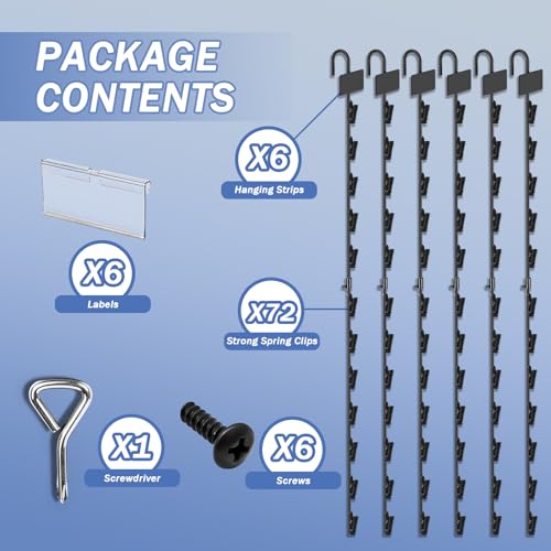 Hanging Chip Clip Strips for Merchandising with Hooks, 32 inch Chip Display Rack Stand 72 Clips Potato Chip Bag Holder with Label Headers Metal Retail Display Rack for Snack Candy 6 Pcs Black - size: 6Pcs-Black