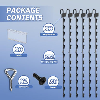 Hanging Chip Clip Strips for Merchandising with Hooks, 32 inch Chip Display Rack Stand 72 Clips Potato Chip Bag Holder with Label Headers Metal Retail Display Rack for Snack Candy 6 Pcs Black - size: 6Pcs-Black