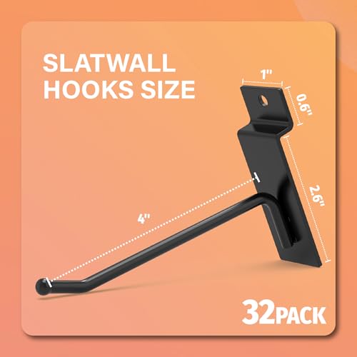 HUHOLE 32PC 4 Inch Slatwall Hooks Steel Hangers - style: Slatwall Hooks 4 Inch