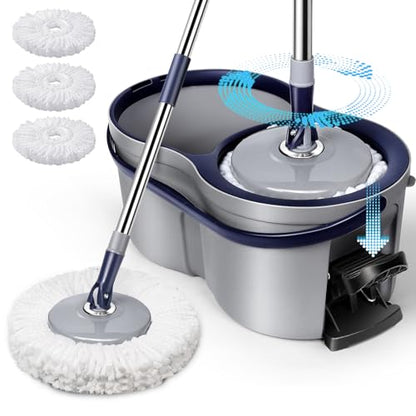 Masthome Spin Mop and Bucket Set,Easy Wring Foot Pedal Operated - color: Dark Blue