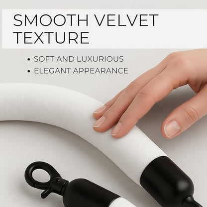 4PCS White Velvet Rope 5FT – Soft Ropes for VIP Barrier Event Stanchion Velvet Rope Set with Black Snap Ends for Crowd Control and Stanchions - color: White + Black