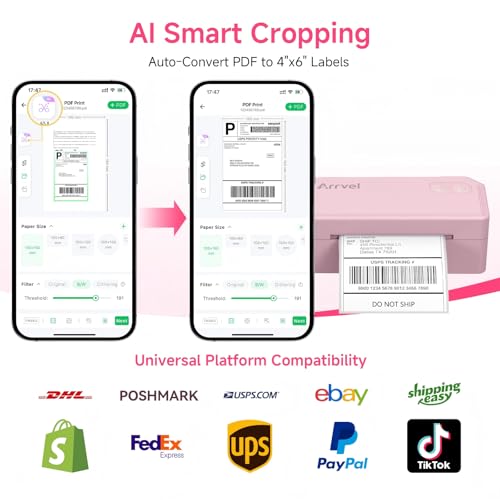 Bluetooth Thermal Label Printer w/ Stand, 4x6 Shipping Label Printer - color: Pink