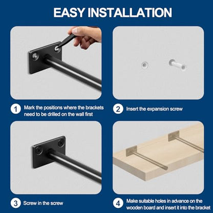 4 Pcs 6" Black Solid Steel Floating Shelf Bracket Blind Shelf Supports - Hidden Brackets for Floating Wood Shelves - Concealed Blind Shelf Support – Screws and Wall Plugs Included - size: 6 Inch, style: 4 Pack-Solid