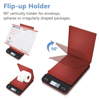 QP Shipping Scale, 86lb/0.1oz Digital Scale for Packages, Postal Scale with Hold/Tare Function, Back-lit LCD Display, Flip-up Holder, Shipping Scale for Small Business, Battery & Tape Measure Included - color: Red