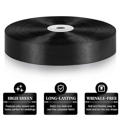 Black Satin Ribbon 1 Inch x 100 Yards - color: Black