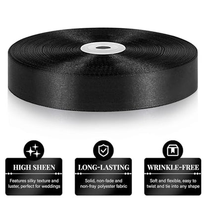 Black Satin Ribbon 1 Inch x 100 Yards - color: Black
