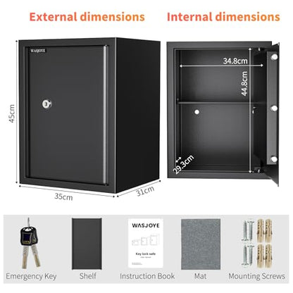 WASJOYE 2.2 Cu Ft Medium Safe with Key, Lock Box for Money Cash Jewelry - size: 2.2 Cu Ft Black