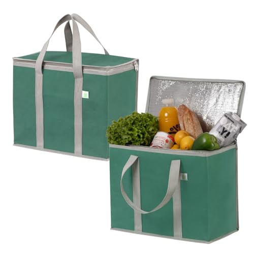 VENO 2 Pack Cooler Bag Insulated Grocery Bags for Food Delivery Heavy Duty - color: Dark Green, size: 2 Pack
