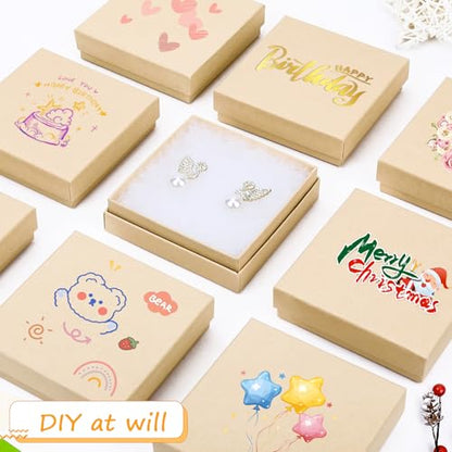 Jewelry Gift Boxes, Cardboard Jewelry Boxes, 40 Pack 3.5x3.5x1 Inch, Bulk Cotton Filled Small Jewelry Boxes with Lids for Necklace Ring Bracelet Earring Display Box (Brown) - color: Brown, size: 3.5x3.5x1 Inch (Pack of 40)