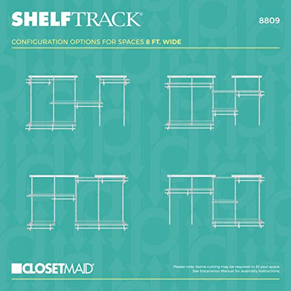 ClosetMaid ShelfTrack Wire Closet Organizer System, Adjustable from 5 to 8 Ft., with Shelves, Clothes Rods, Hardware, Durable Steel, White - color: White, size: 5 to 8 ft