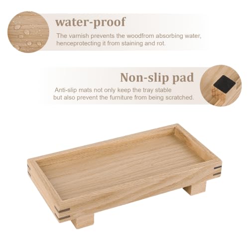 Bathroom Counter Tray Wooden Riser Display Kitchen Soap Holder, Brown - color: Brown, size: 9.4" x 4.7" x 1.7"