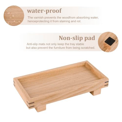 Bathroom Counter Tray Wooden Riser Display Kitchen Soap Holder, Brown - color: Brown, size: 9.4" x 4.7" x 1.7"
