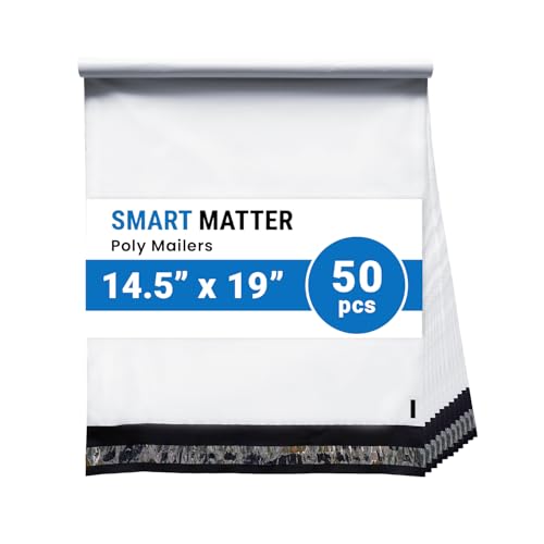 SMART MATTER Poly Mailers 14.5x19" | 50 Pcs White | Opaque Design & Self-Seal Shipping Bags for Clothes | Waterproof & Lightweight Plastic Shipping Bags for Small Business, Online Sellers, Boutique - size: 14.5"x 19"