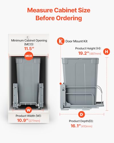 VEVOR Pullout Trash Can for Kitchen Cabinets, 35 QT Garbage Waste Recycling Bin, Under Mount Waste Container, with Heavy Duty Metal Soft Close Sliding System and Door Kit, for Sink, Under Counter - size: 35 QT, style: With Soft Close
