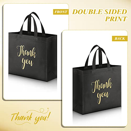 Fumete 50 Pcs Reusable Thank You Gift Bags Bulk Non Woven, Black, Gold