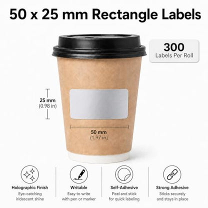 Metallic Silver Thermal Labels 1 × 2 Inch Vinyl Stickers 300 PCS - color: Matte Silver, size: 1 × 2 Inch
