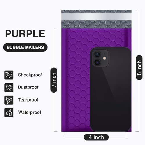 UCGOU Bubble Mailers 4x8" Purple 50 Pack Usable Size 4x7" Padded Envelopes - color: Purple, size: 4x8" 50PC
