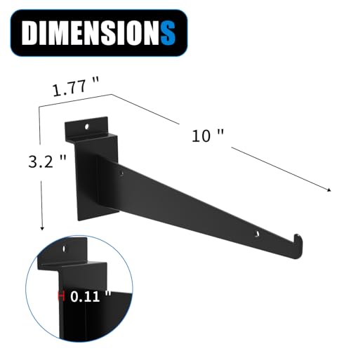 10" Black Slat Wall Shelf Brackets,10 PCS Slat Wall Brackets with Lip, Floating Metal Slat Wall Accessories - size: 10 Inch