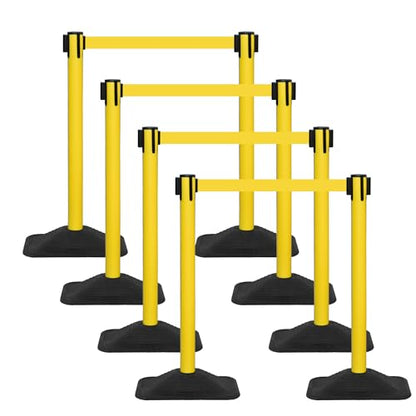 ECOSlGNS 8 Pack Heavy Duty Crowd Control Stanchions for Banks, Events, Retail with 10ft Retractable Belt, Non-Slip Weighted Rubber Base (Yellow) - color: Yellow, size: Rectangle Base - 8 Pack