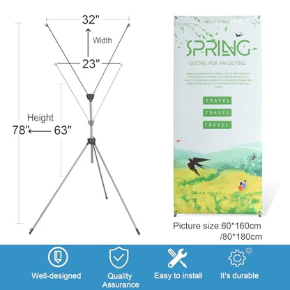 2 Pack X Frame Banner Stand Fits Any Banner Adjustable Size 23"X63" to 32"X78" with Portable Retractable Carrying Bag, Customize Stand for Trade Show Exhibition Market and Store Display,Silver