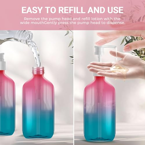 Empty Plastic Bottles with Pump Dispenser, 500ml Gradient Bottle, 3 Pack - color: Gradient, size: 3 Pack