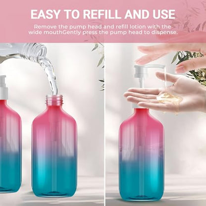 Empty Plastic Bottles with Pump Dispenser, 500ml Gradient Bottle, 3 Pack - color: Gradient, size: 3 Pack