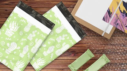 12x15 (50) Green Cactus Designer Poly Mailers Waterproof Self Sealing Tear Resistant Polymailers Shipping Envelopes Premium Printed Bags For Small Businesses - color: Green Cactus, size: 12x15