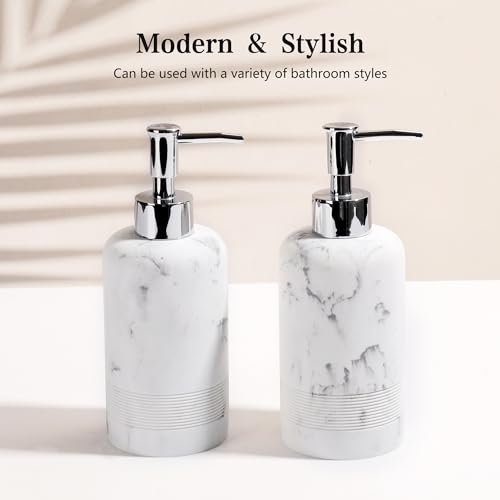 YMXYJM 2pcs/Set Hand Soap Dispenser Sets - 10.8oz Refillable Resin Liquid Soap Dispensers with Rust-Proof Pump for Bathroom Countertop or Kitchen, Marble White - color: Marble White
