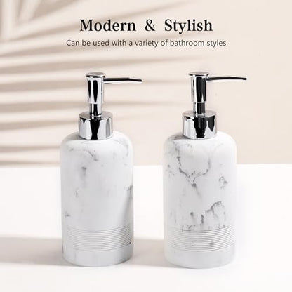 YMXYJM 2pcs/Set Hand Soap Dispenser Sets - 10.8oz Refillable Resin Liquid Soap Dispensers with Rust-Proof Pump for Bathroom Countertop or Kitchen, Marble White - color: Marble White