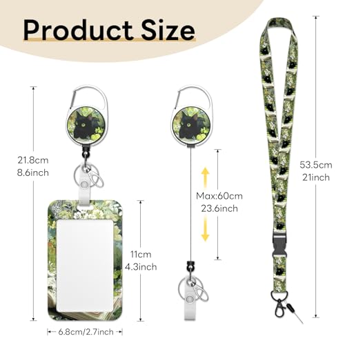 Retractable Badge Holder with Detachable Lanyard, Books Cat - color: Books Cat