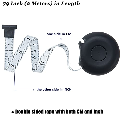 Tape Measure Body Measuring Tape 80inch/205cm Lock Pin Retract Tape Measure for Tailor Fitness Clothes Sewing Handcrafts Weight Loss Body Measurement - color: Black Black White 3 pack