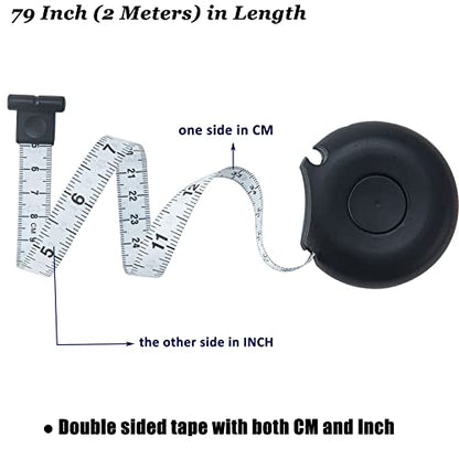 Tape Measure Body Measuring Tape 80inch/205cm Lock Pin Retract Tape Measure for Tailor Fitness Clothes Sewing Handcrafts Weight Loss Body Measurement - color: Black Black White 3 pack