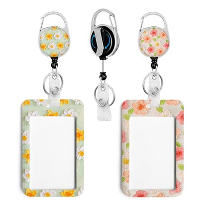 2 Pack Flowers ID Badge Holder with Clip Badge Reels - color: 2 Pack-flowers7