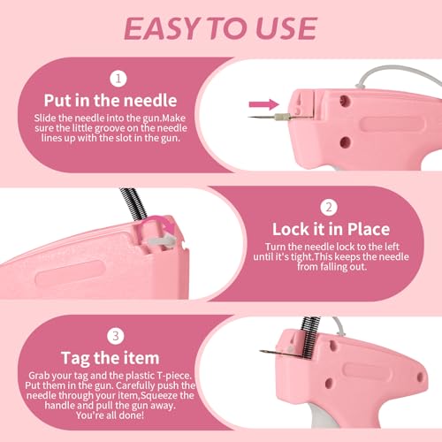 Mini Stitch Gun Kit, Stitchy Gun,Quick Clothing Fixer,Tagging Gun for Clothing, Mini Sewing Micro Tagging Gun - Includes 6 Needle2000 Black Fasteners & 2000 White Fasteners (Pink)
