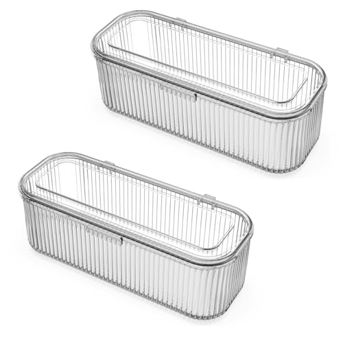 JessLab Makeup Brush Holder Organizer, Clear Makeup Sponges Organizer, Cosmetic Storage Case with Lid Display Case for Vanity, 1 Compartment (2 Pack) - style: 2 Pack