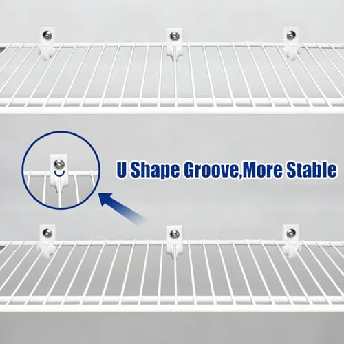 12 Pack White Down Wall Clip Closet Shelves Clips Wire Shelf Loop Clips Plastic Heavy Duty Wire Shelf Brackets Included Clips Screws and Expansion Tubes for Wire Closet Shelving