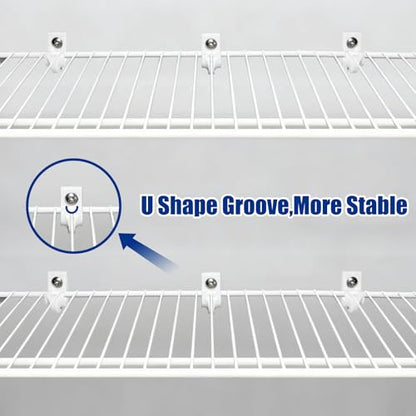 12 Pack White Down Wall Clip Closet Shelves Clips Wire Shelf Loop Clips Plastic Heavy Duty Wire Shelf Brackets Included Clips Screws and Expansion Tubes for Wire Closet Shelving