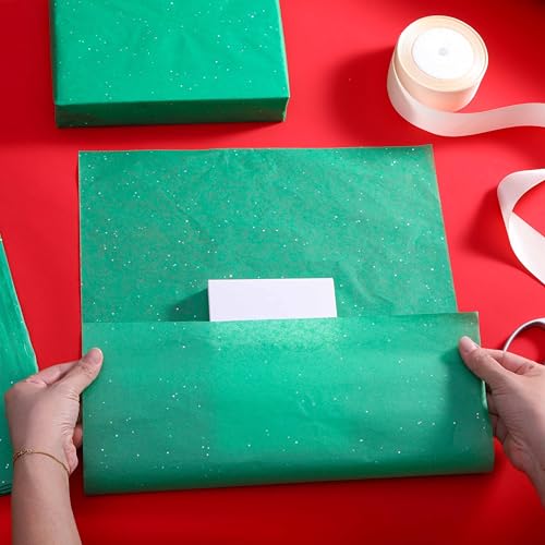 SUNCOLOR 36 Sheets Glitter Green Tissue Paper, 20 x 20 inch Sparkly Wrapping Paper for Gifts, Crafts, Christmas, Packaging, St. Patrick’s Day, DIY Art Projects - color: Green
