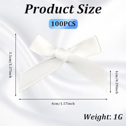 100 Pcs Mini Satin Bows with Premade Twist Ties for Crafts, White - color: White