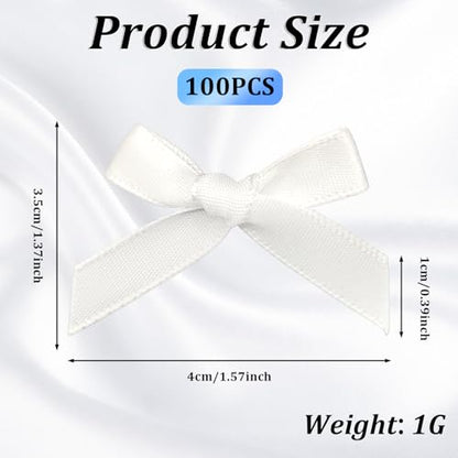 100 Pcs Mini Satin Bows with Premade Twist Ties for Crafts, White - color: White