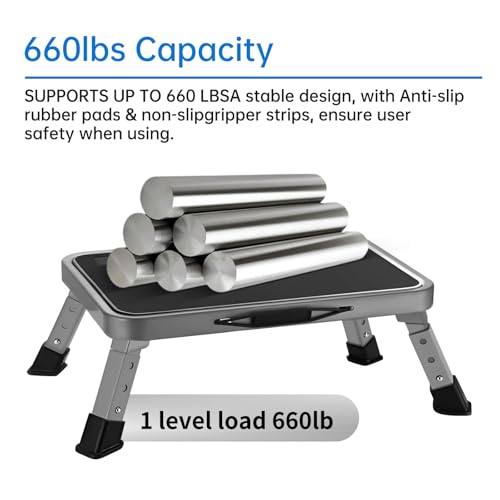 RV Step Stool Foldable 1-Step Ladder Sturdy Metal Stable Step Stool with a Non-Slip Platform Supports up to 500 lb with Non-Slip Rubber Feet, Easy to Carry (3-Level) - size: 3-Level