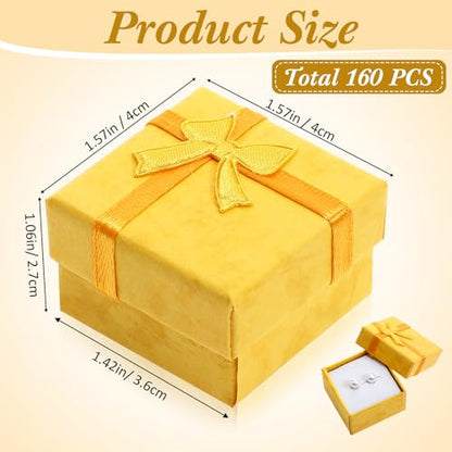 Huquary 160 Pcs Ring Gift Box Bulk with Ribbon Bow Cardboard Jewelry Gift Box for Proposal Wedding Birthday Earring Display(Golden Yellow) - color: Golden Yellow