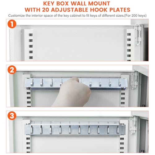 440 Keys Dual-Door Key Lock Box Wall Mount with 20 Adjustable Hook Plates - color: White, size: 440 Keys