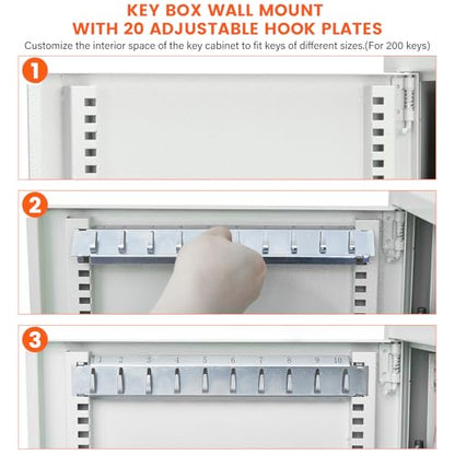 440 Keys Dual-Door Key Lock Box Wall Mount with 20 Adjustable Hook Plates - color: White, size: 440 Keys