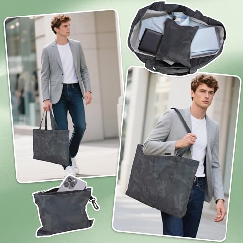 HOLYLUCK Tote Bag with a Detachable Small Bag, Foldable Reusable Grocery Bags 20L Shopping Bag - color: Black Camo