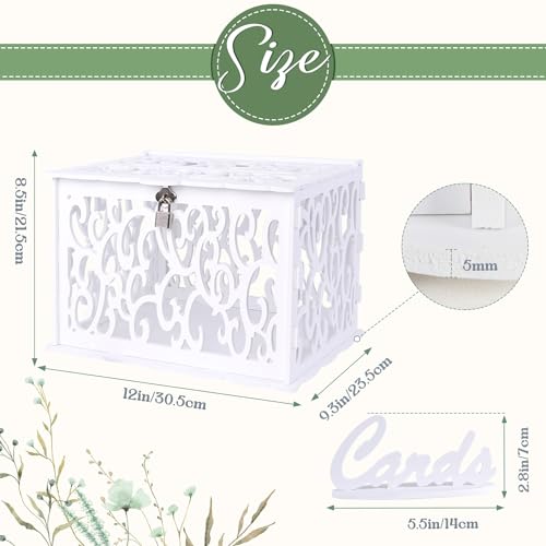 Hollow Wedding Card Box with Lock, White Gift Card Box for Reception - color: White