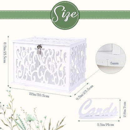 Hollow Wedding Card Box with Lock, White Gift Card Box for Reception - color: White