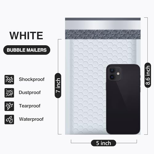 UCGOU Bubble Mailers 5x8.6" Usable Size 5x7" Padded Envelope White 100 Pack - color: White, size: 5x8.6" 100PC