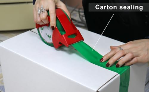 BOMEI PACK Green Heavy Duty Packing Tape with Red Dispenser, 1.88 inch x 110Y, 6 Rolls | Total 660Y, 2.52 mil, Ultra Strong, Refill for Packaging and Shipping - color: Green