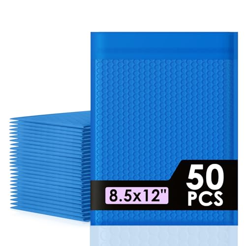 packbabol Bubble Mailers 8.5x12" 50 Pack Blue Padded Envelopes Waterproof Usable Size 8.5x11 Self-Seal Padded Mailing Envelopes Bubble Opaque Padded Mailer for Small Businesses， Envelope Mailers#2 - size: 8.5x11-50Pcs